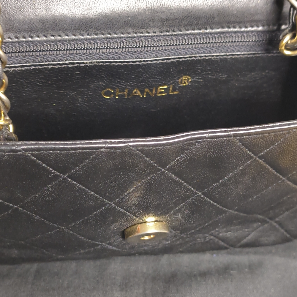 CHANEL Black Lambskin Quilted Flap Bag Tassel Chain W/ Sticker In Tact Vintage - Picture 5 of 14